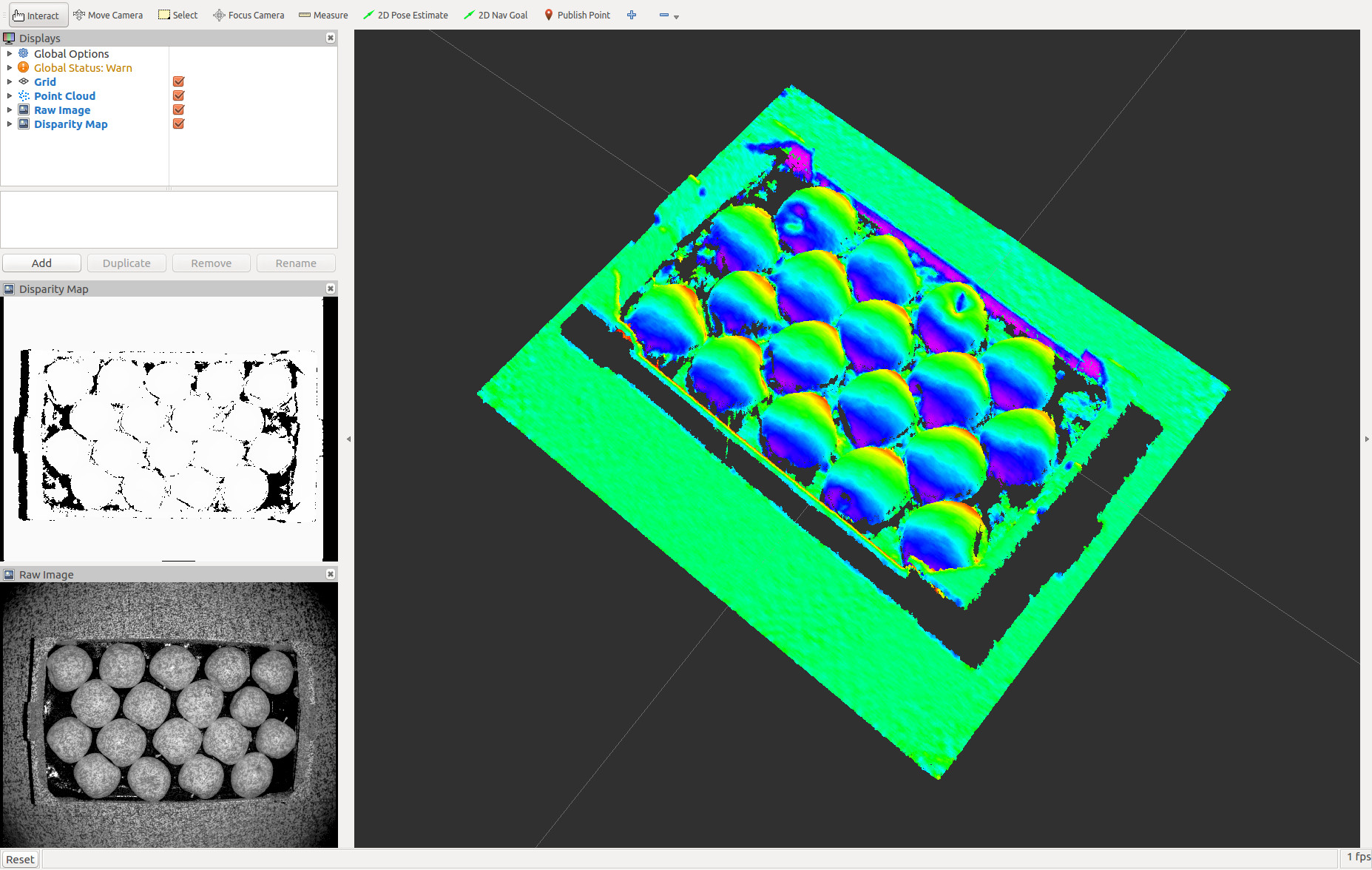 Screenshot of RViz showing data from an Ensenso camera node