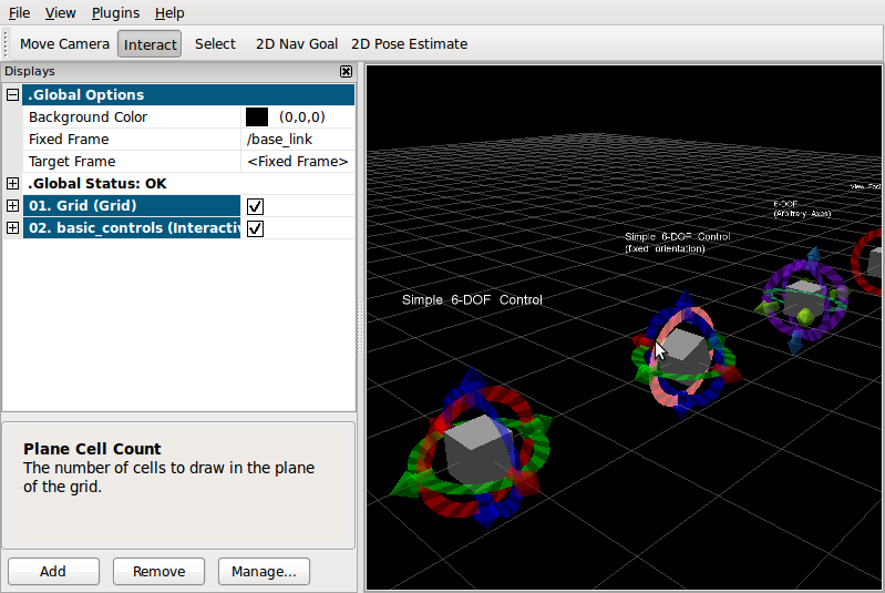 The basic_controls tutorial showing in RViz