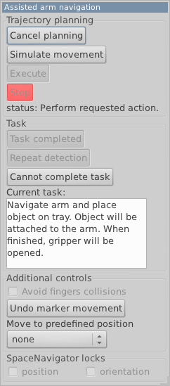 User interface of Assisted arm navigation.